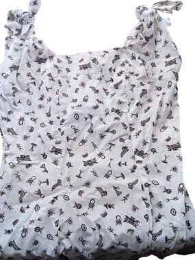 True Vintage 1950's 6 Dress MCM Print Tie Shoulder Adjustable Straps Side Zip
